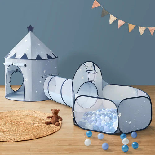 Tiny Land® Compact Adventure 3-in-1 Play Tunnel With no Balls - Blue
