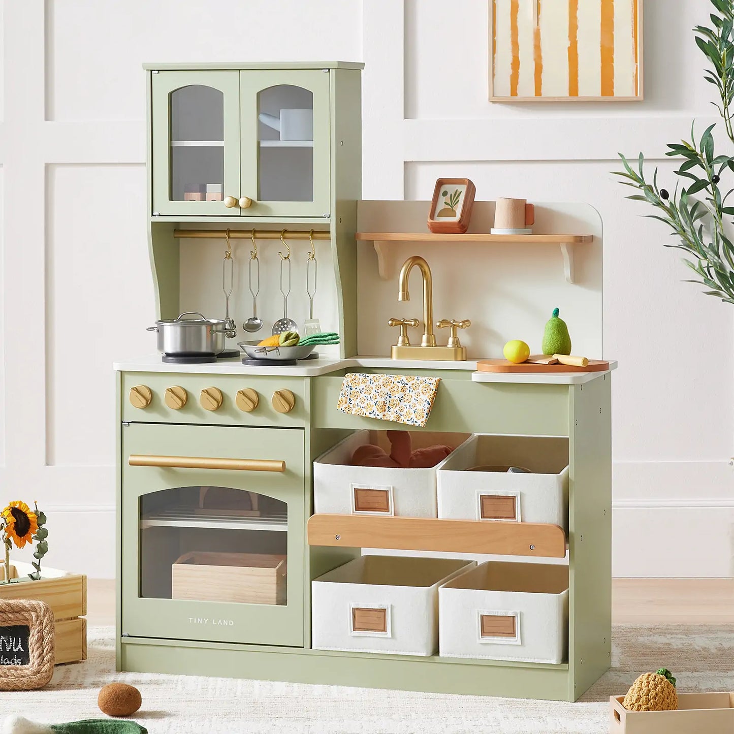 Tiny Land® Trendy Play Kitchen - Montessori Organizer's Paradise (Sage)