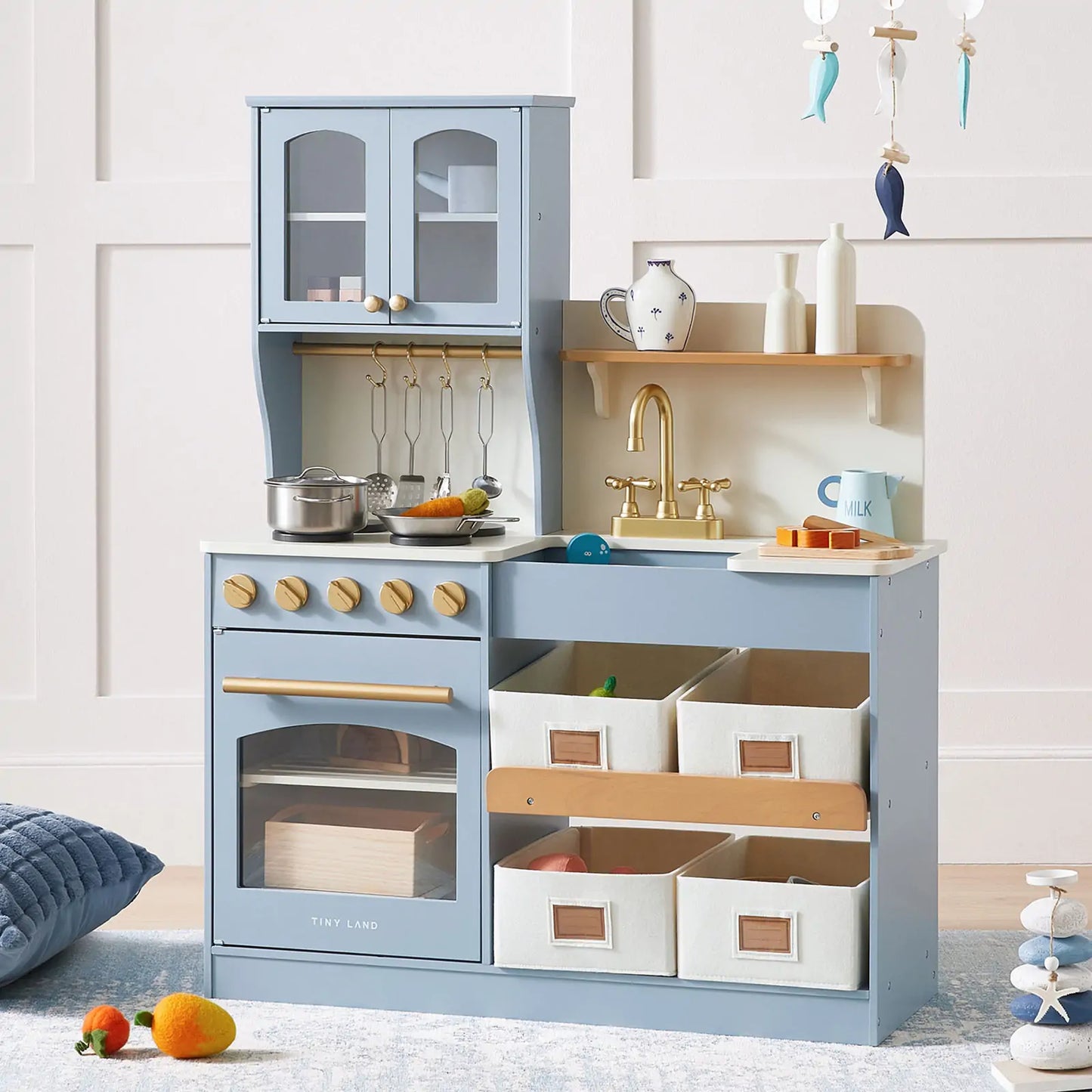 Tiny Land® Trendy Play Kitchen - Montessori Organizer's Paradise (Lagoon)