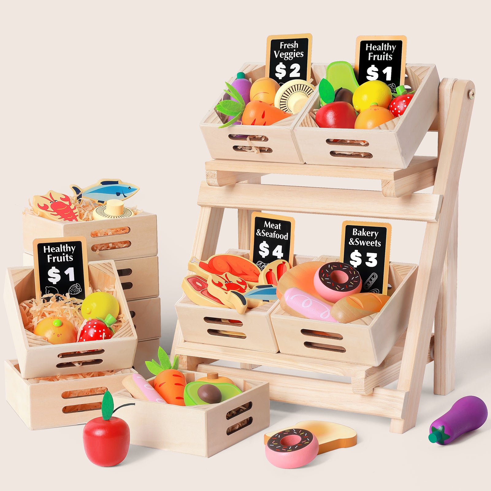 Wooden Play Food For Kitchen with NO rack Accessories WT0008