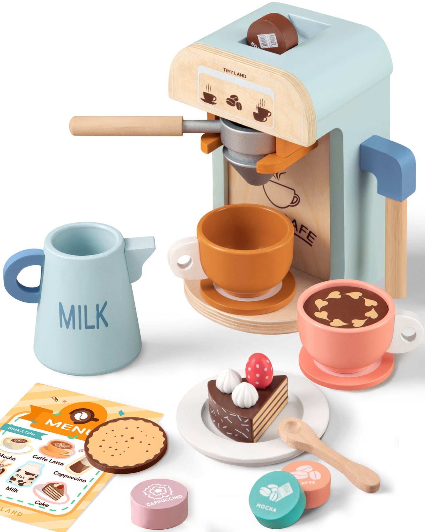Tiny Land® Play Kitchen Accessories – Children’s Coffee Maker: Wooden Kids Play Coffee Maker Set