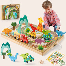 Load image into Gallery viewer, Dinosaurs Wooden Take-Along Tabletop Train Set (SKU: TLTGWT019)

