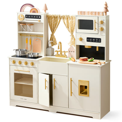 Tiny Land® Iconic Wooden Play Kitchen – Cream Pretend Cooking Set for Kids