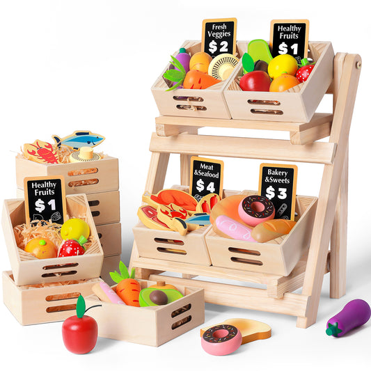 Tiny Land® Play Kitchen Accessories – Wooden Play Food for Play Kitchen: Pretend Cooking Set for Kids