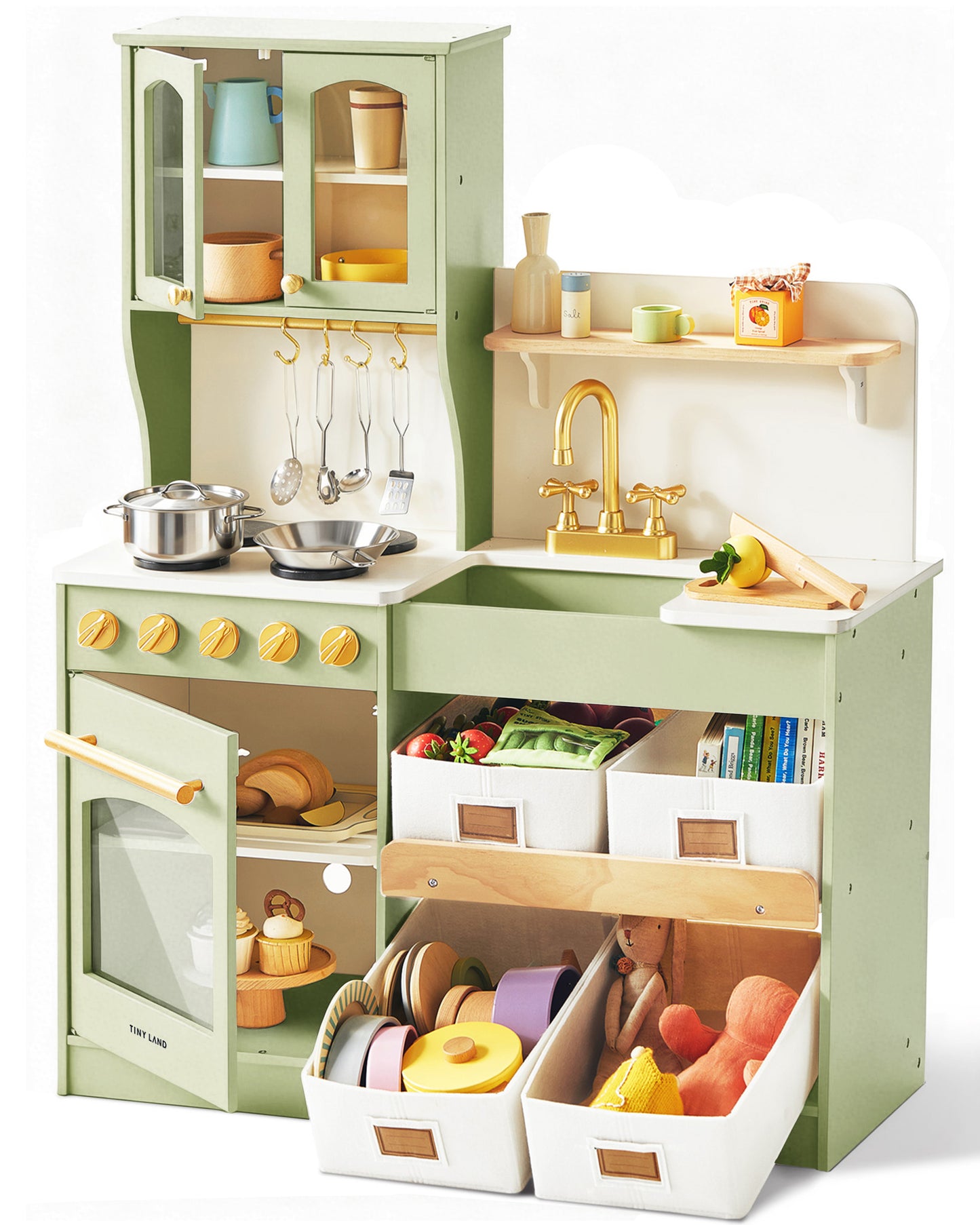 Tiny Land® Wooden Play Kitchen with Storage for Creative Toddlers
