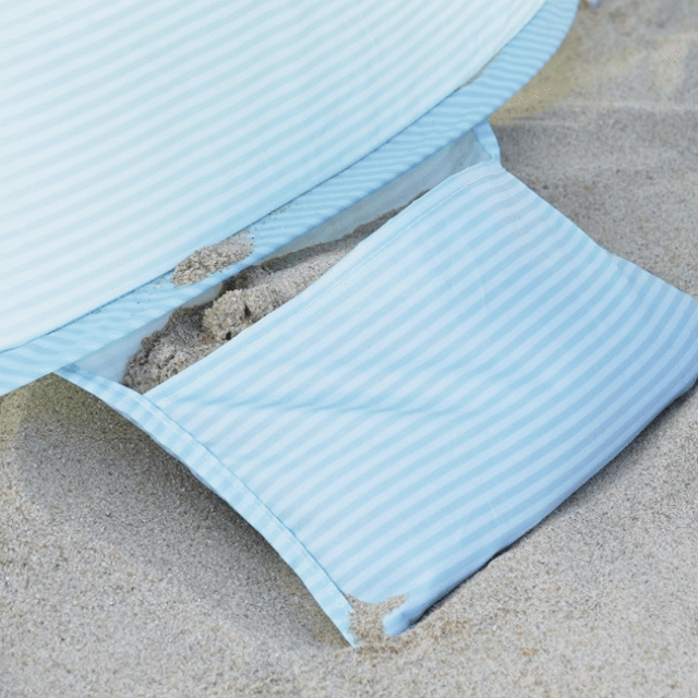 The Tiny Land® One-Stop Beach Toy & Tent Set in pastel yellow stripes keeps sand play neat—its striped bag stows your toys, even when sandy, making beach days easier under your favorite tent from Tiny Land.|Light Blue Gingham