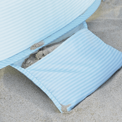 The Tiny Land® One-Stop Beach Toy & Tent Set in pastel yellow stripes keeps sand play neat—its striped bag stows your toys, even when sandy, making beach days easier under your favorite tent from Tiny Land.|Light Blue Gingham