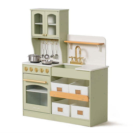 Tiny Land® Wooden Play Kitchen with Storage for Creative Toddlers - Sage