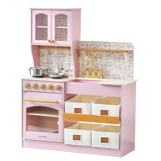 Tiny Land® Wooden Play Kitchen with Storage for Creative Toddlers - Sakura